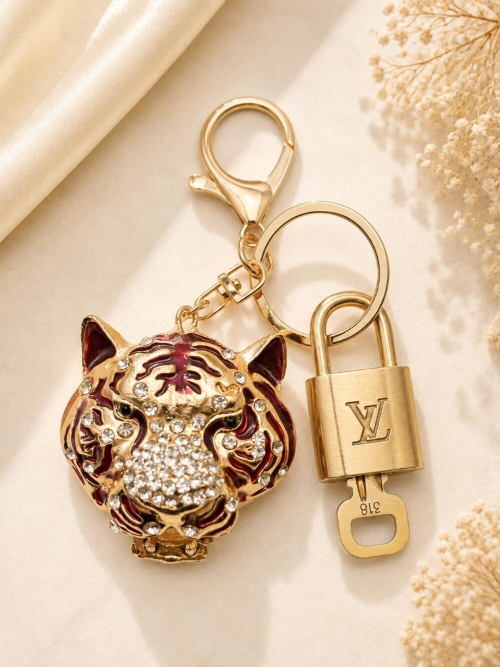 Louis Vuitton Gold Lock 🔑 Authentic LV Padlock + Unbranded Tiger Bag Charm